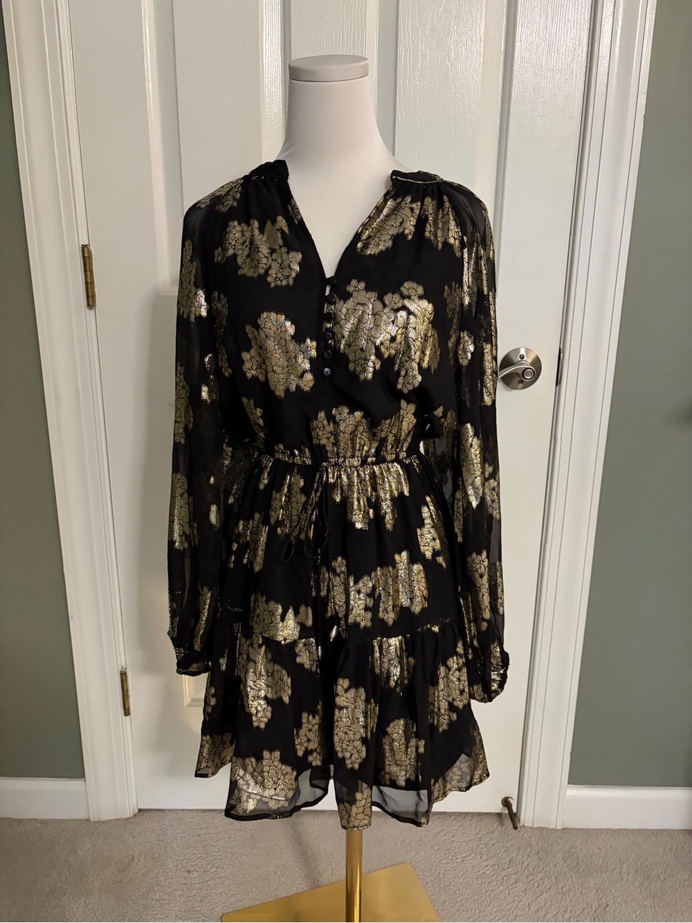 KARINA GRIMALDI Tatyana Metallic Jaquard
Mini Dress in Black Size XS